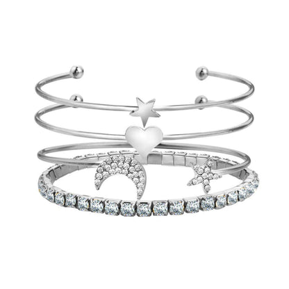 Radiant Crystal Moon and Star Bangle Set