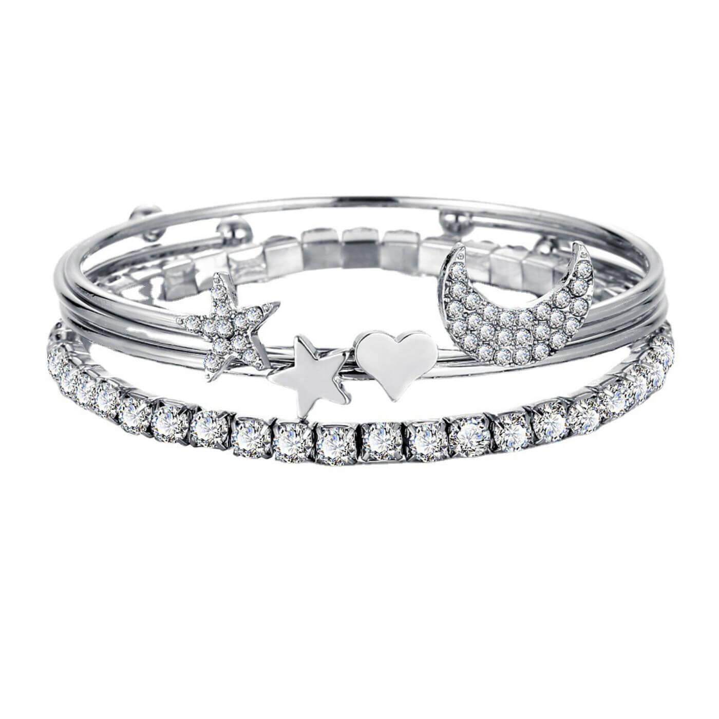 Radiant Crystal Moon and Star Bangle Set