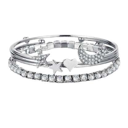 Radiant Crystal Moon and Star Bangle Set