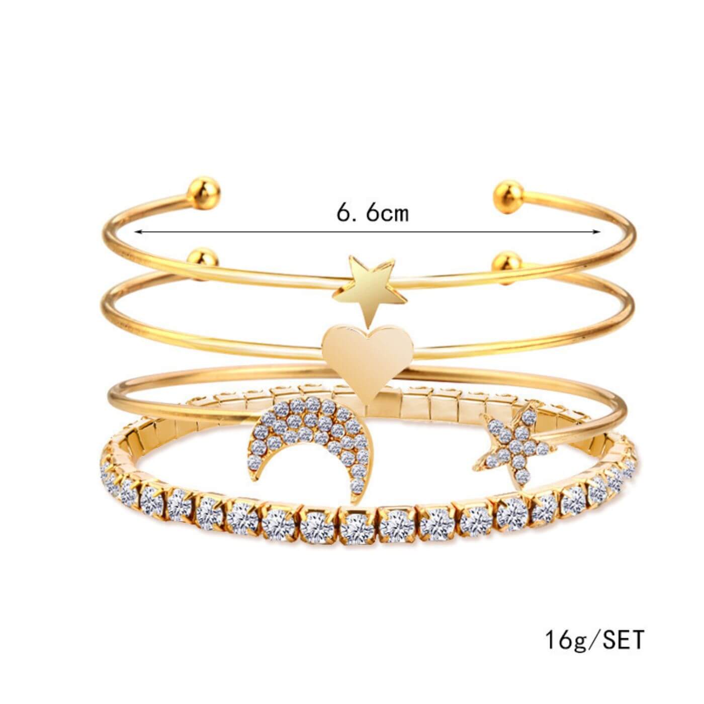 Radiant Crystal Moon and Star Bangle Set