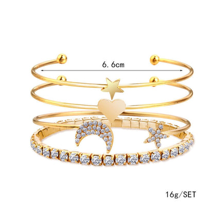 Radiant Crystal Moon and Star Bangle Set