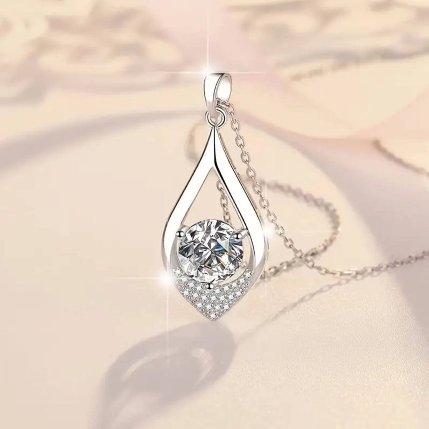Radiant Diamond-Style Drop Pendant Necklace