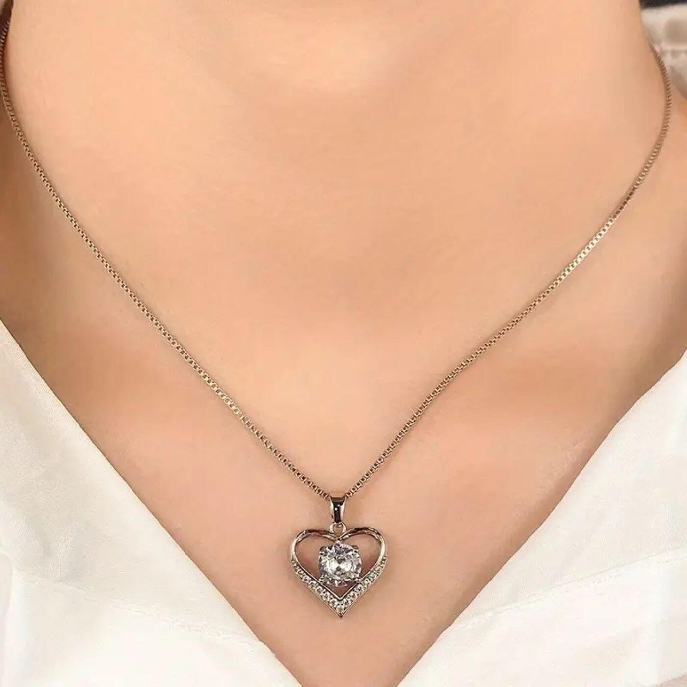 Radiant Diamond-Style Heart Necklace