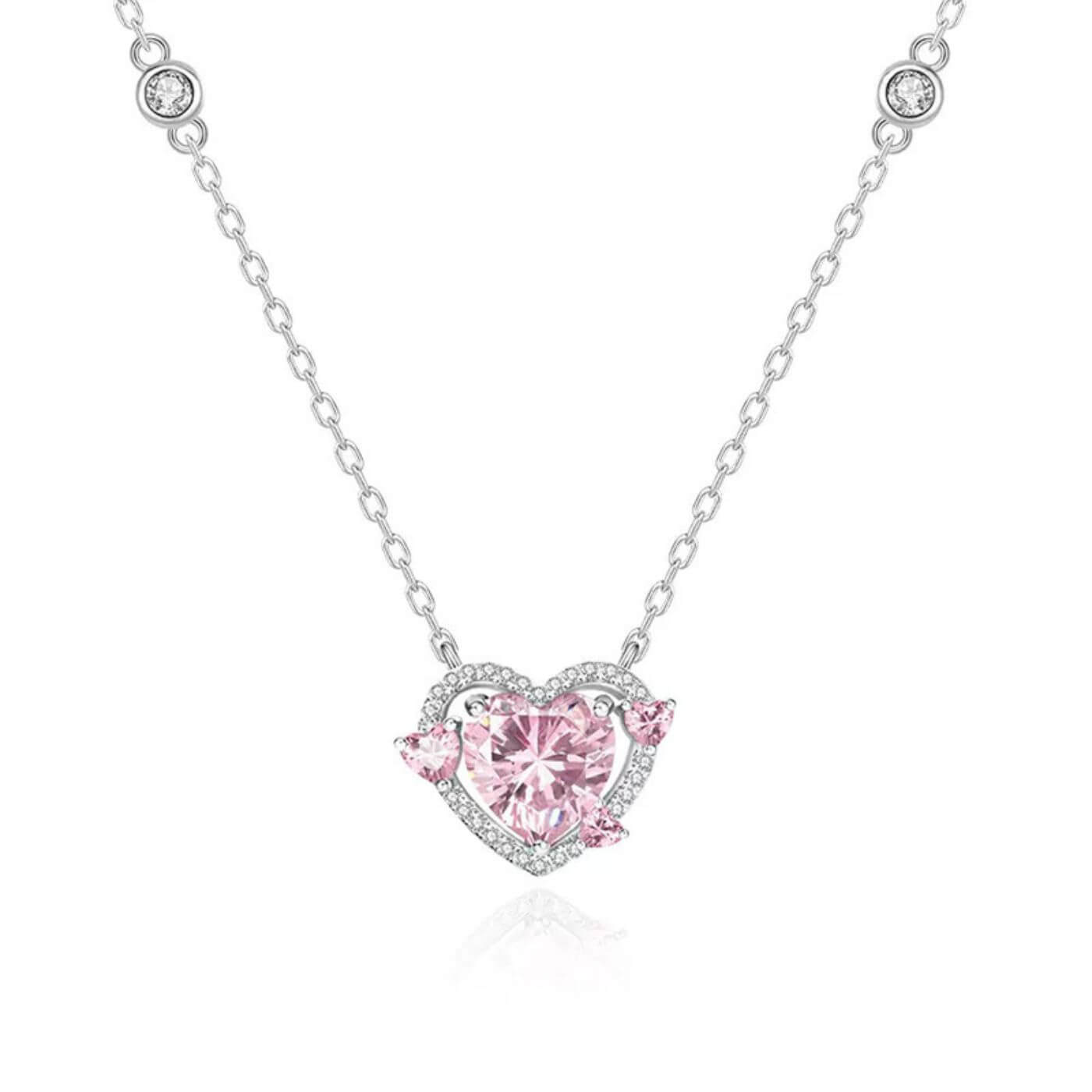 Radiant Pink Diamond-Style Heart Necklace