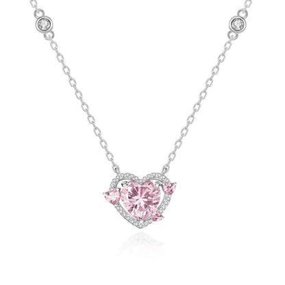Radiant Pink Diamond-Style Heart Necklace