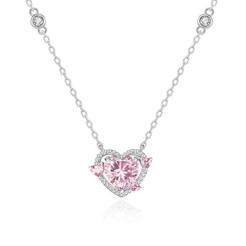 Radiant Pink Diamond-Style Heart Necklace
