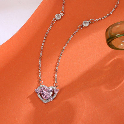 Radiant Pink Diamond-Style Heart Necklace
