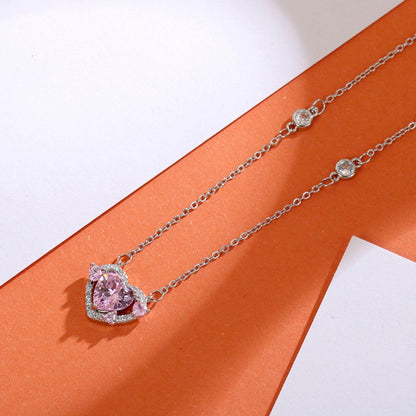 Radiant Pink Diamond-Style Heart Necklace