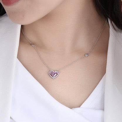 Radiant Pink Diamond-Style Heart Necklace