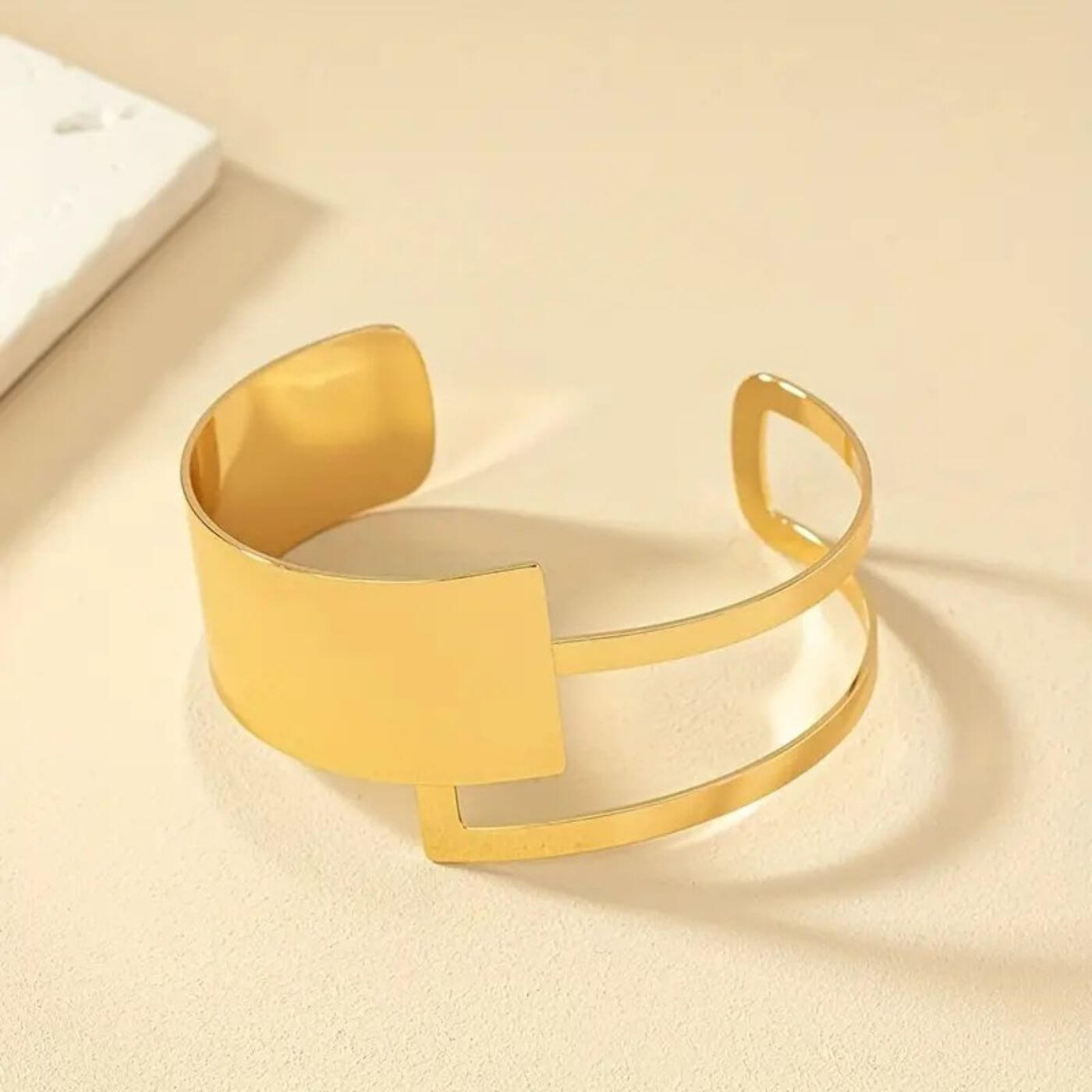 Refined Geometric Gold Statement Bracelet