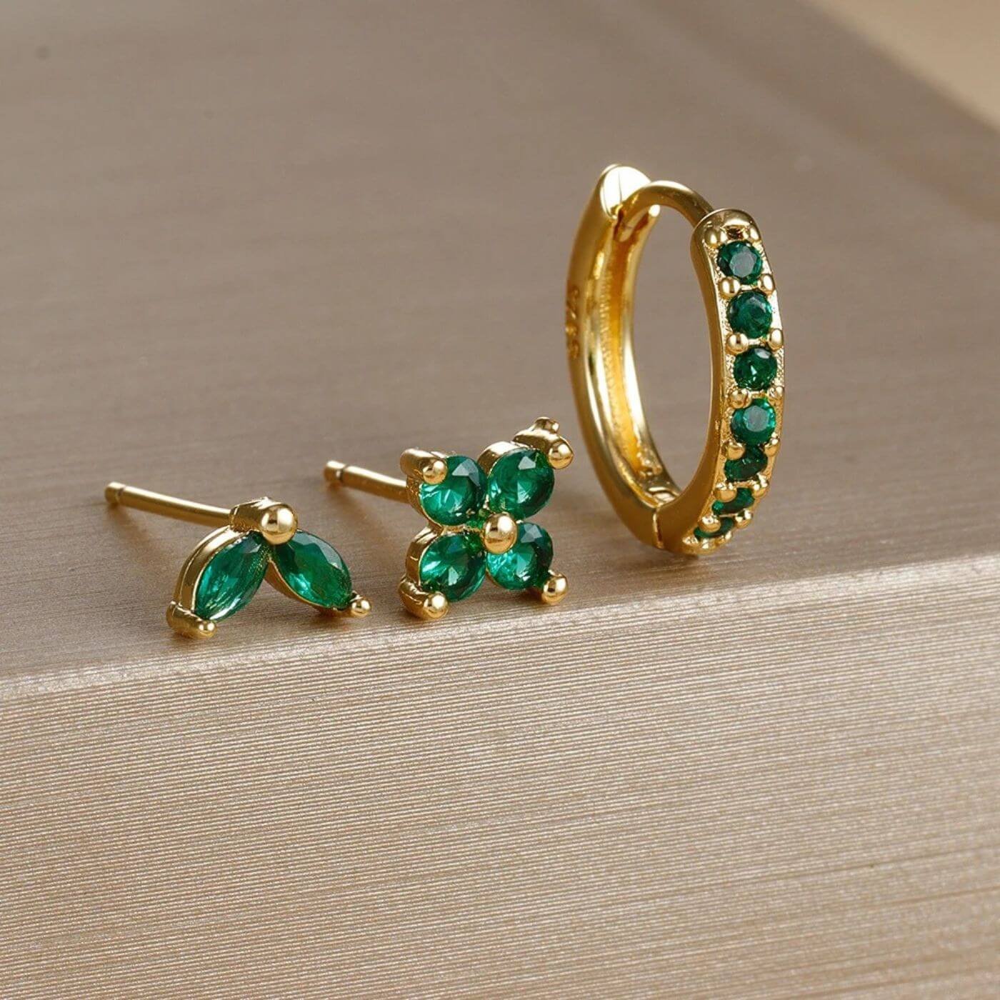 Refined Gold Emerald Trio Earring Set