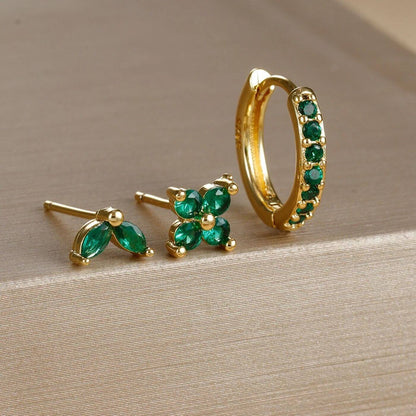 Refined Gold Emerald Trio Earring Set