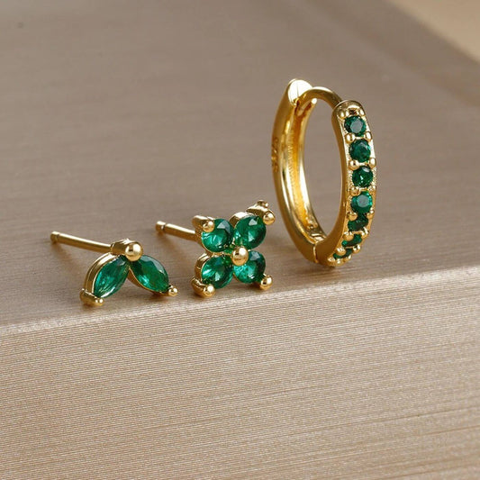 Refined Gold Emerald Trio Earring Set