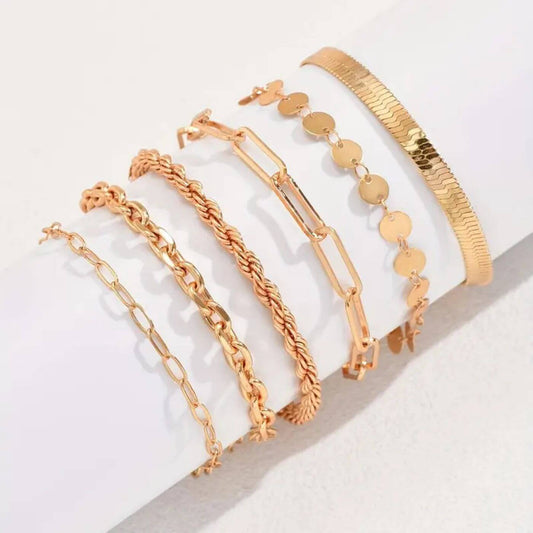 Refined Gold Link and Rope Bracelet Set