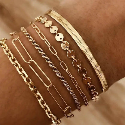 Refined Gold Link and Rope Bracelet Set