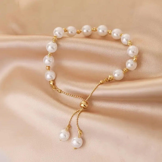 Refined Gold Plated Pearl Chain Bracelet