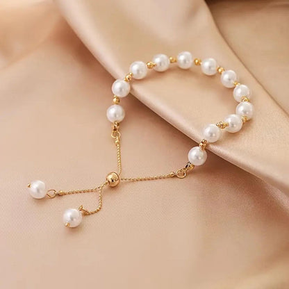 Refined Gold Plated Pearl Chain Bracelet