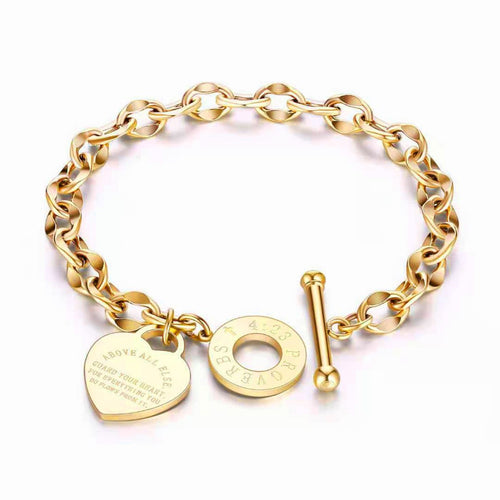 Refined Inscribed Heart Bracelet