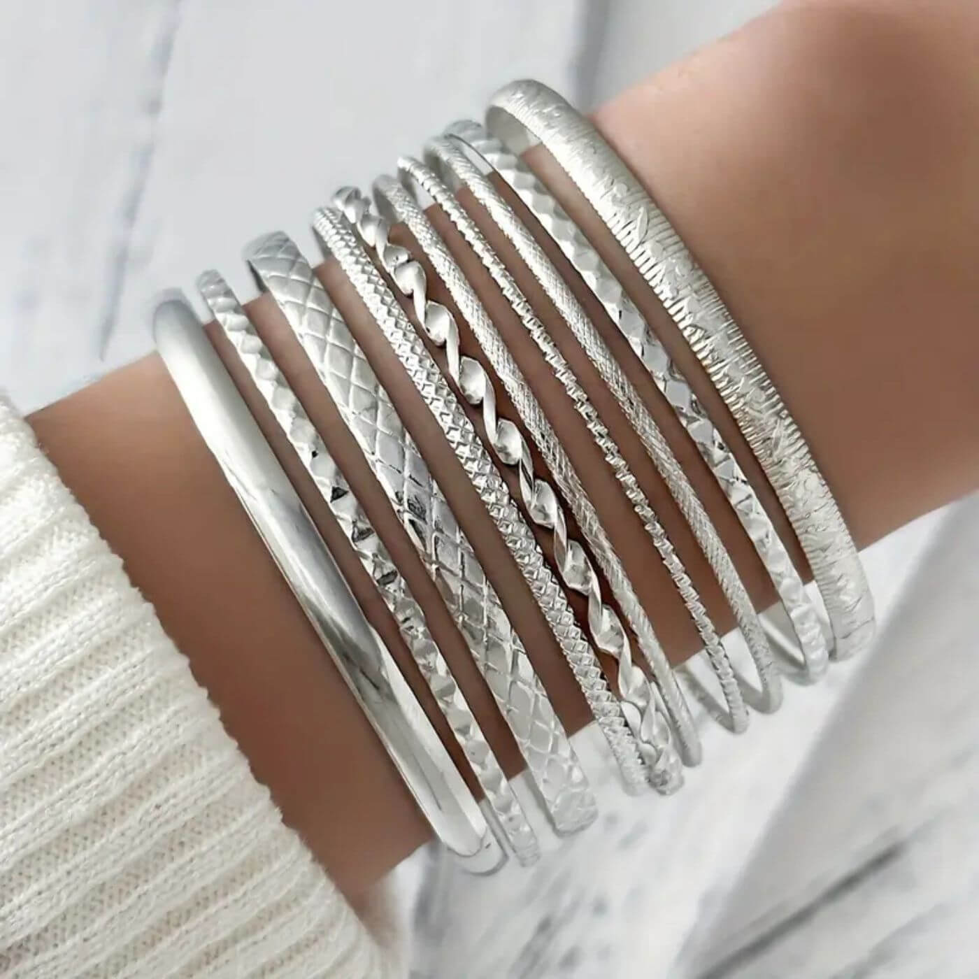 Refined Textured Multi-Piece Bracelet Set