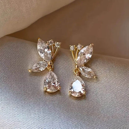 Refined Zircon Leaf Drop Earrings