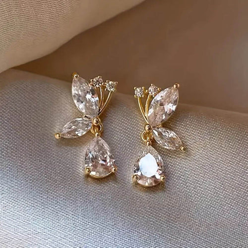 Refined Zircon Leaf Drop Earrings