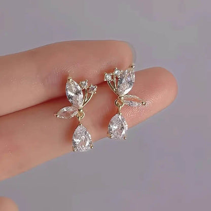 Refined Zircon Leaf Drop Earrings