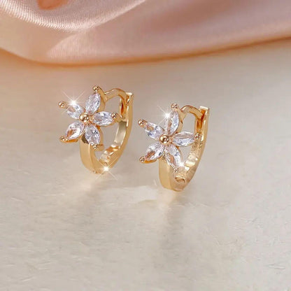 Refined Zircon Petal Design Earrings