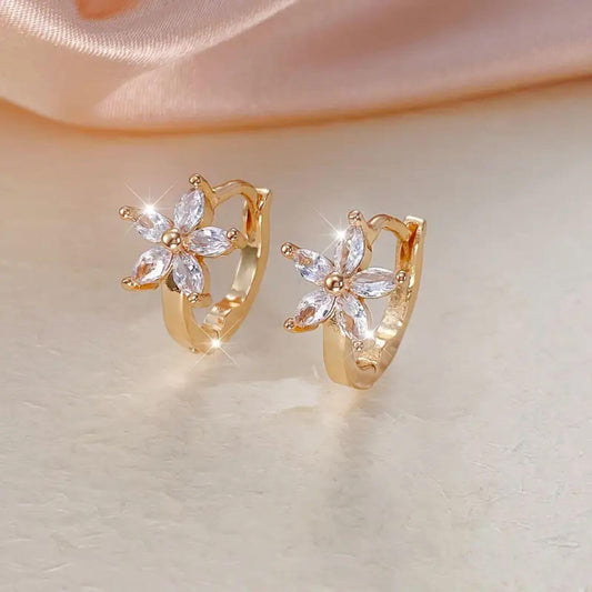 Refined Zircon Petal Design Earrings