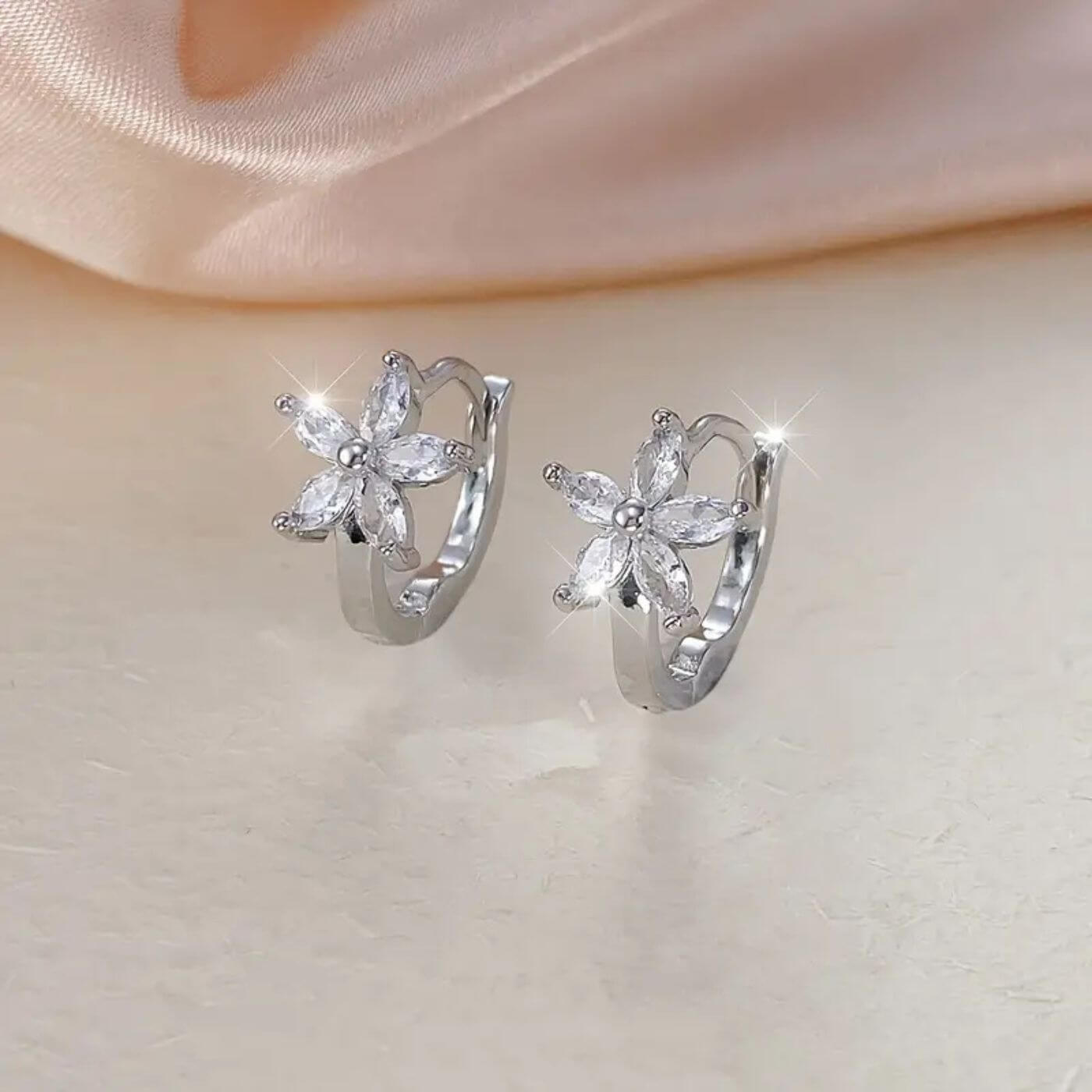 Refined Zircon Petal Design Earrings