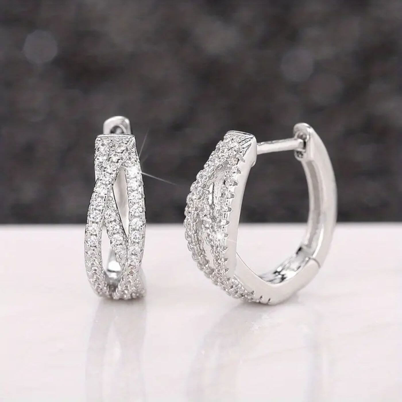 Refined Zirconia Crossover Hoop Earrings