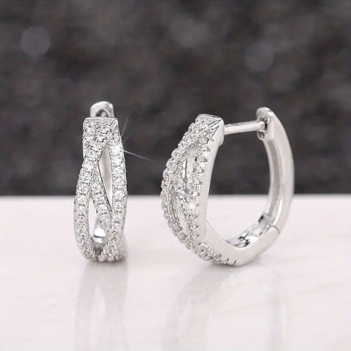 Refined Zirconia Crossover Hoop Earrings