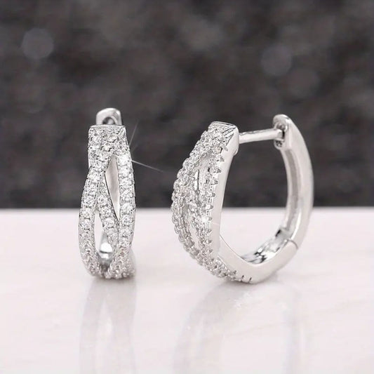 Refined Zirconia Crossover Hoop Earrings