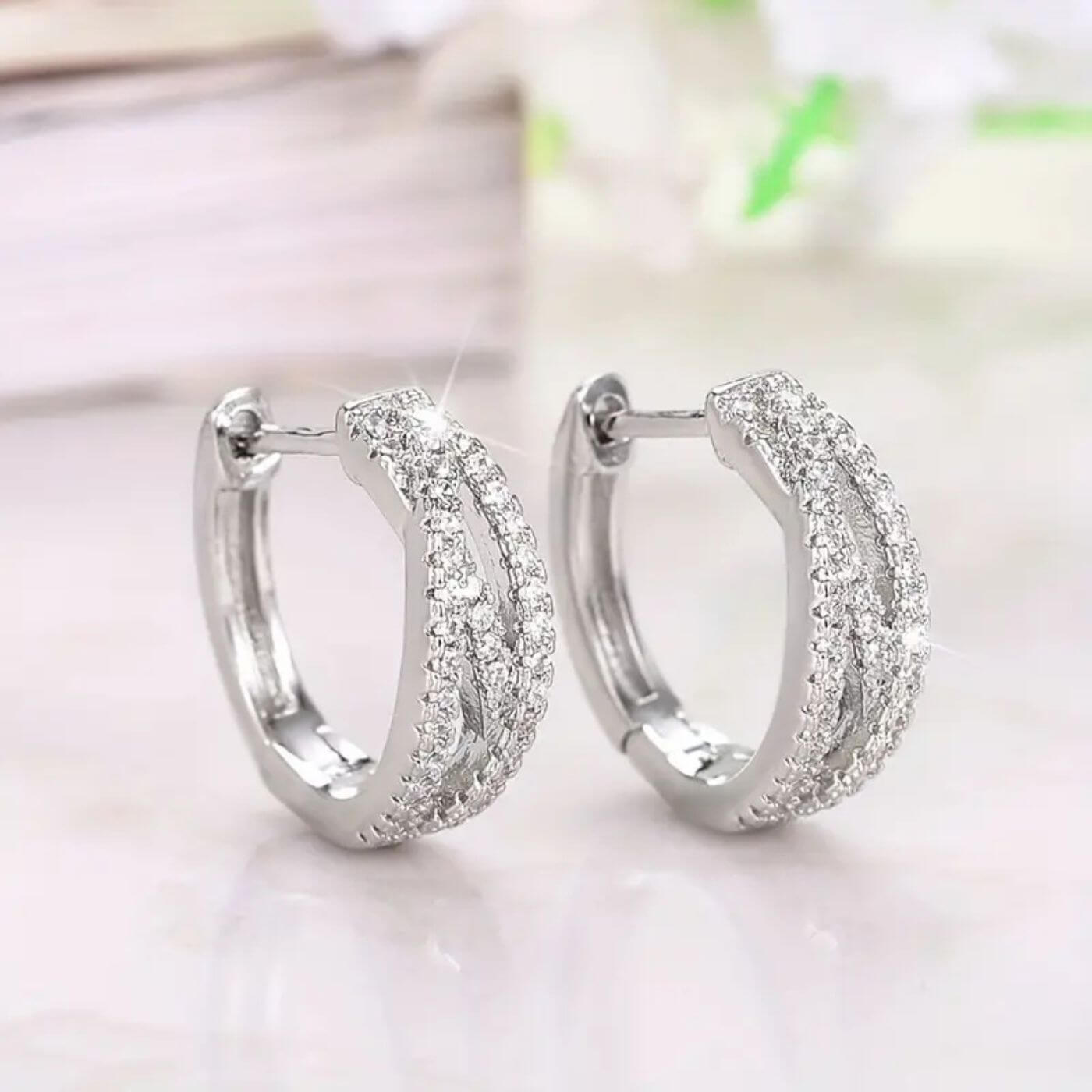 Refined Zirconia Crossover Hoop Earrings