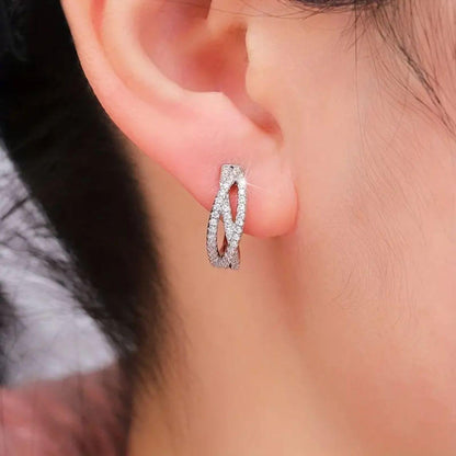 Refined Zirconia Crossover Hoop Earrings