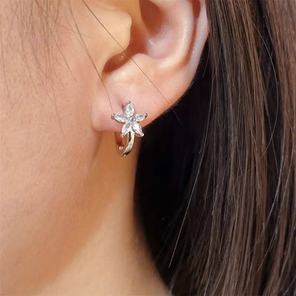 Refined Zircon Petal Design Earrings