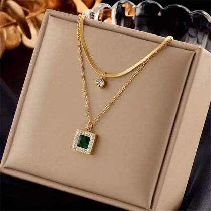 Royal Emerald Double-Layer Pendant Necklace