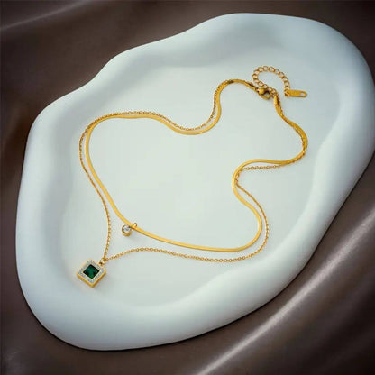 Royal Emerald Double-Layer Pendant Necklace