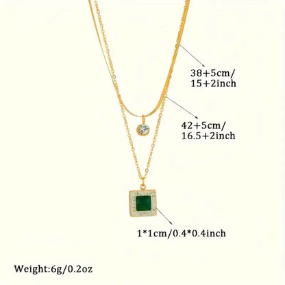Royal Emerald Double-Layer Pendant Necklace