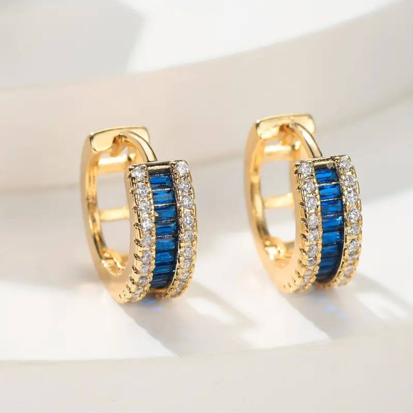 Royal Sapphire Gold Hoop Earrings