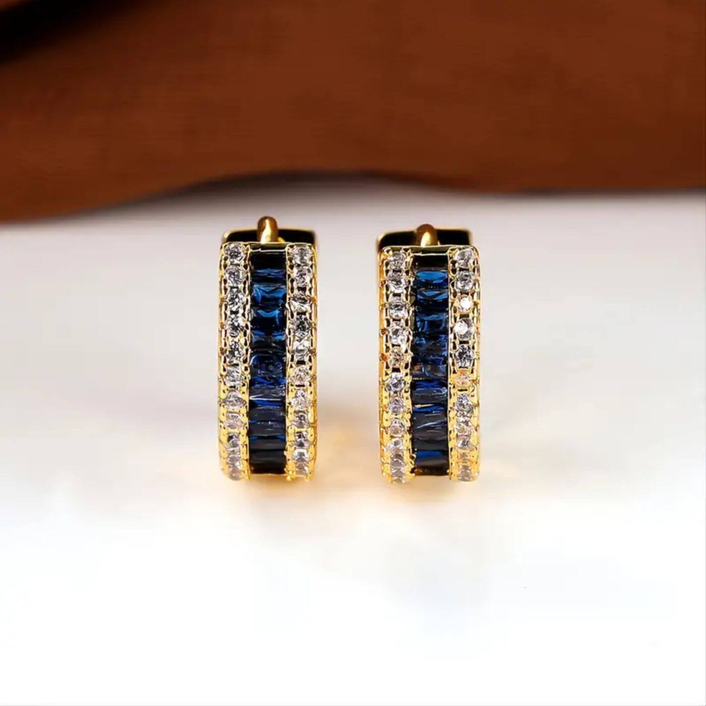 Royal Sapphire Gold Hoop Earrings