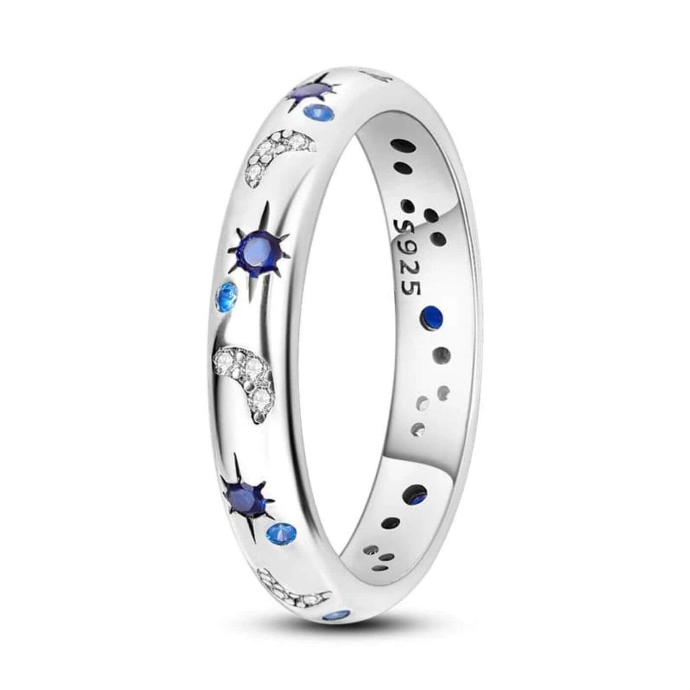 Royal Sapphire Moon and Star Silver Ring