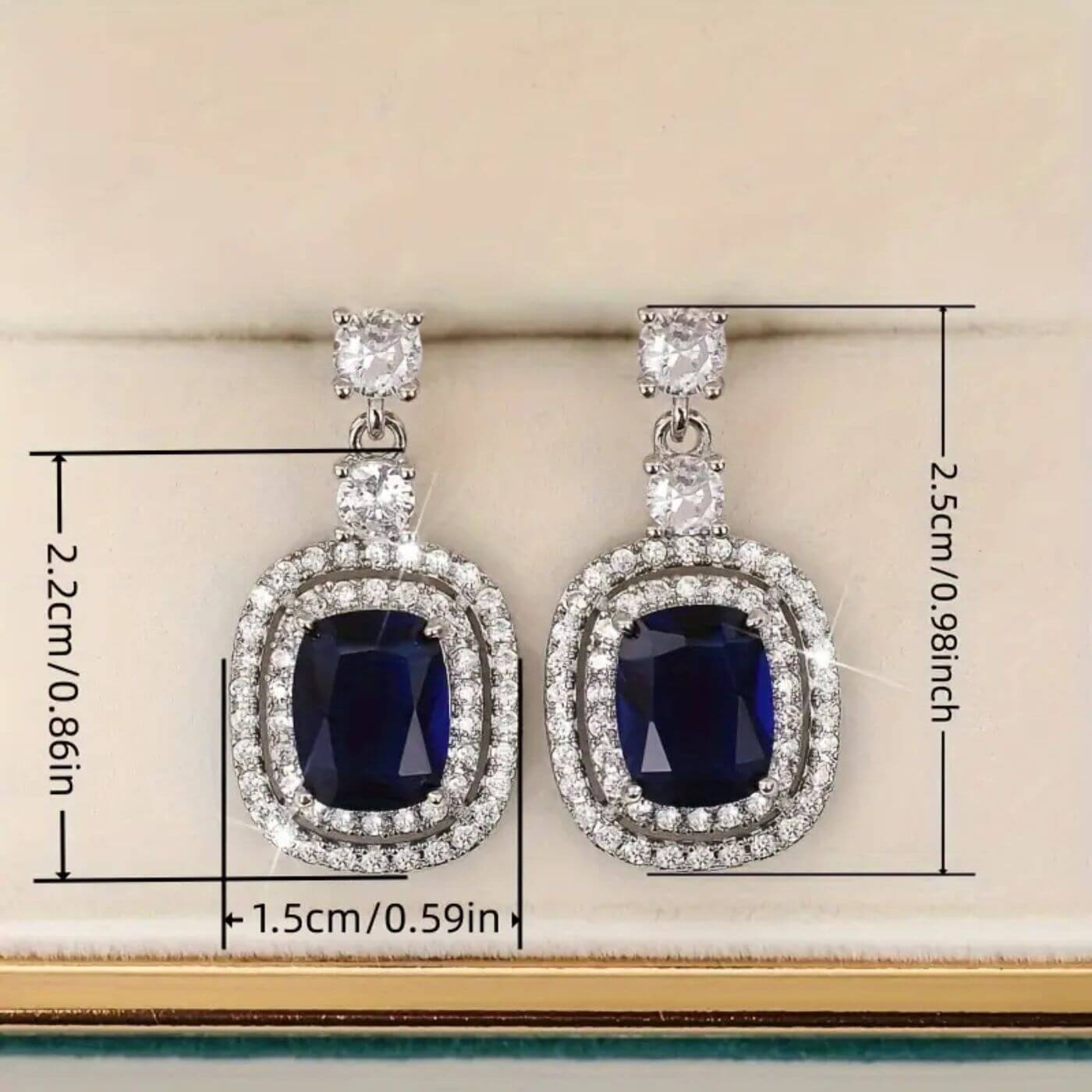 Royal Sapphire Halo Drop Earrings