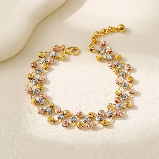 Tri-Tone Gold Beaded Chain Bracelet