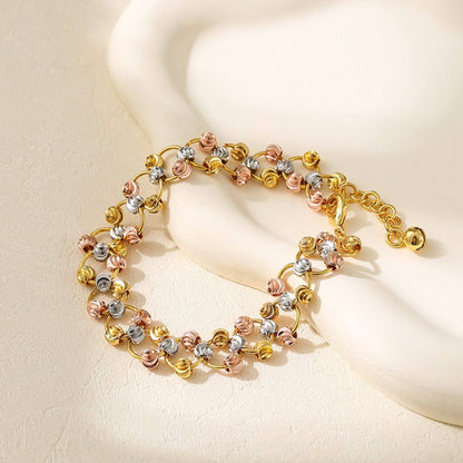 Tri-Tone Gold Beaded Chain Bracelet