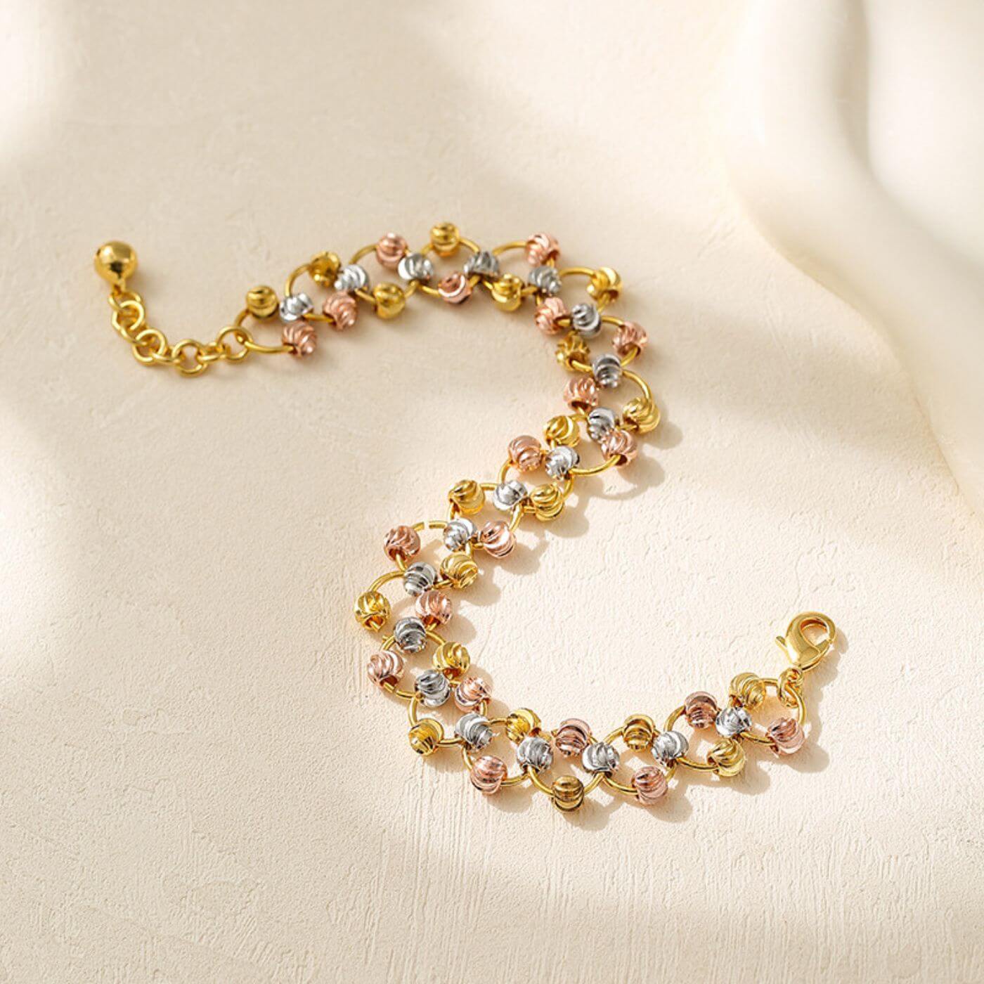 Tri-Tone Gold Beaded Chain Bracelet
