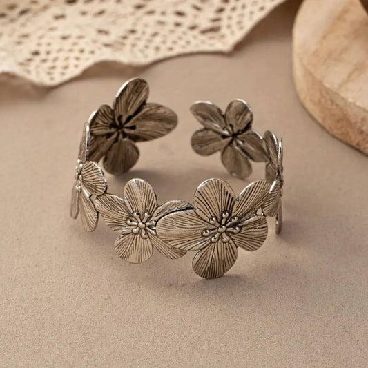 Vintage Petal Engraved Cuff Bracelet