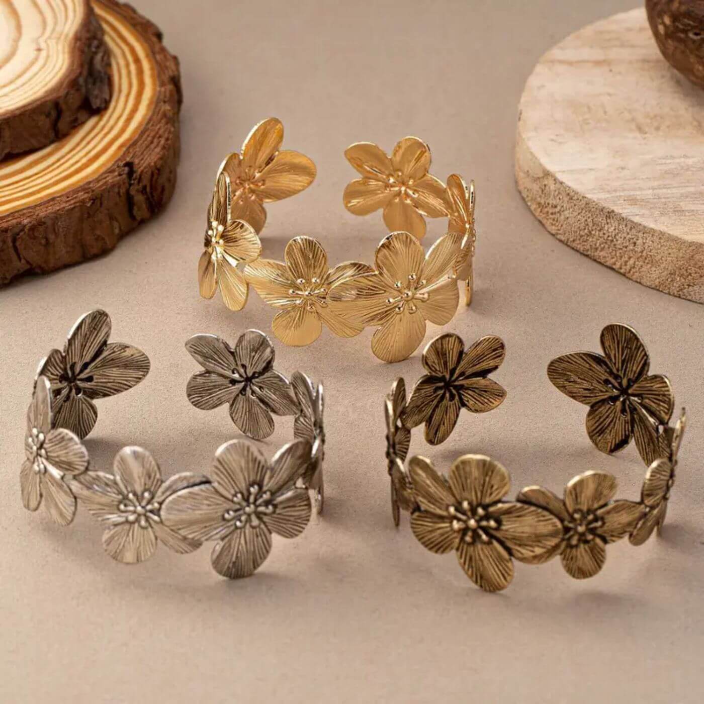 Vintage Petal Engraved Cuff Bracelet