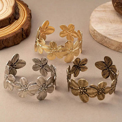 Vintage Petal Engraved Cuff Bracelet