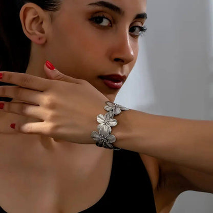 Vintage Petal Engraved Cuff Bracelet